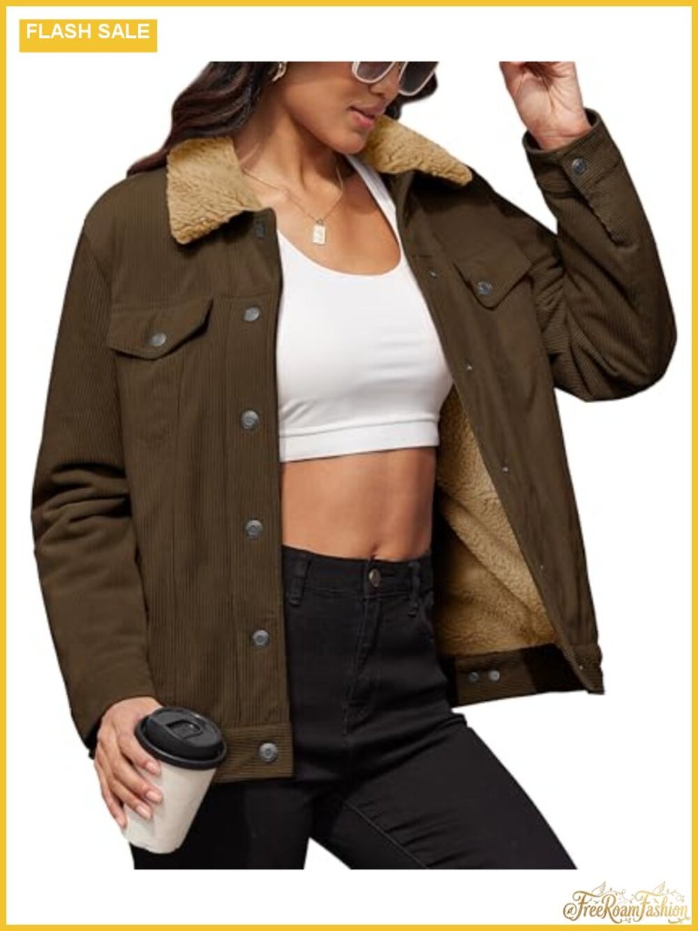 Women's Corduroy Jacket Sherpa Fleece Lined Warm Winter Coat